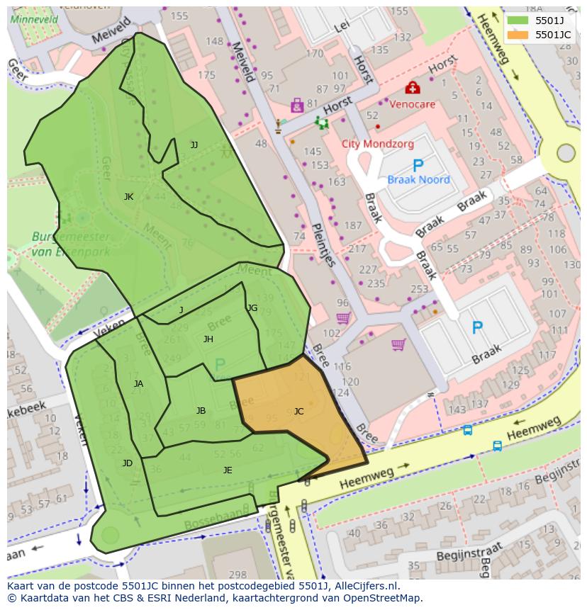 Afbeelding van het postcodegebied 5501 JC op de kaart.