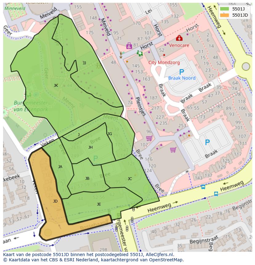 Afbeelding van het postcodegebied 5501 JD op de kaart.