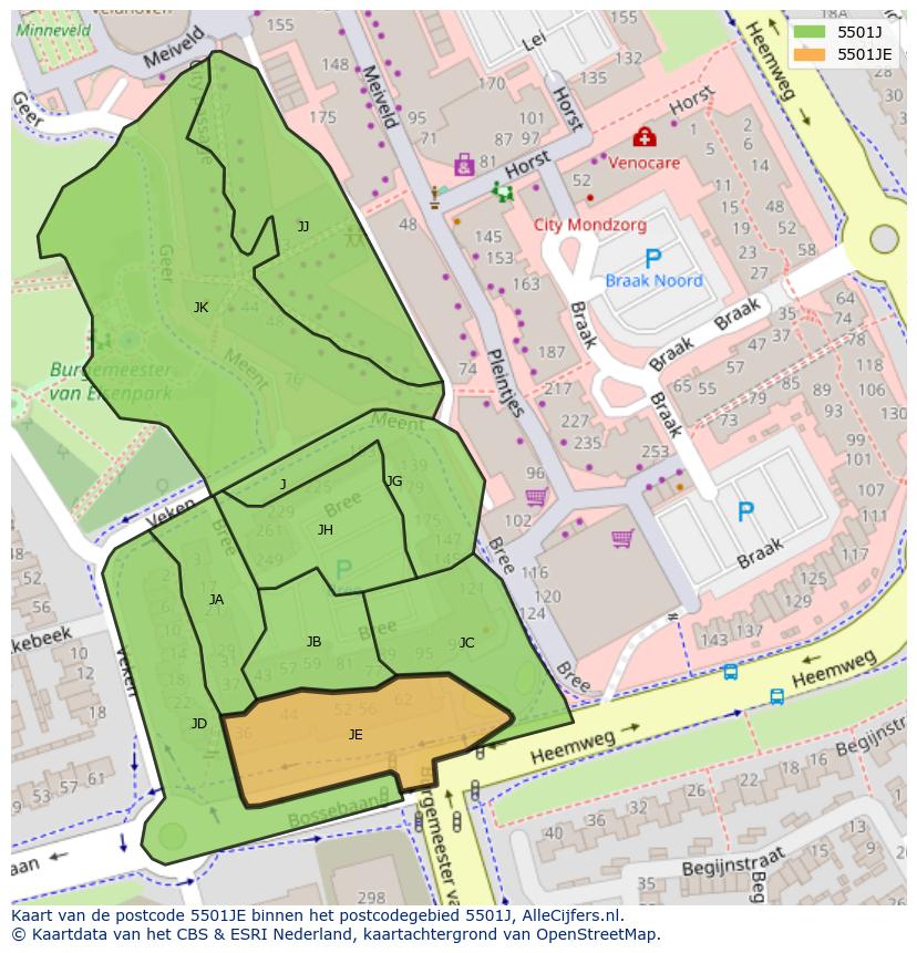 Afbeelding van het postcodegebied 5501 JE op de kaart.