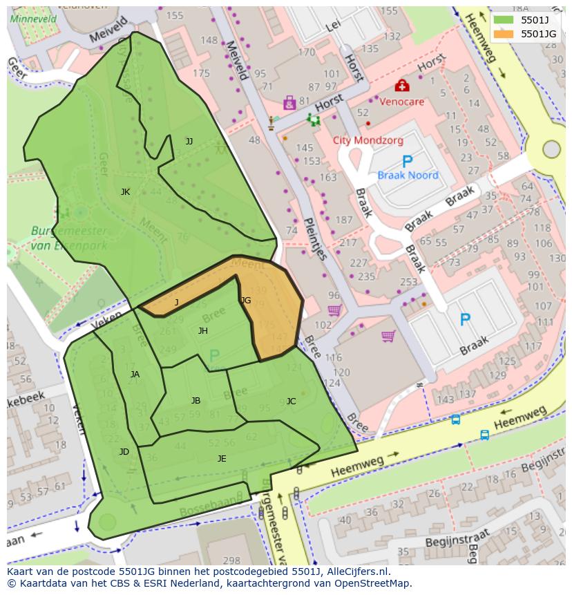 Afbeelding van het postcodegebied 5501 JG op de kaart.