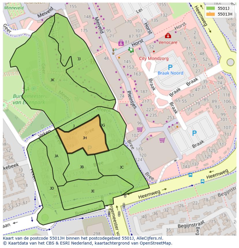 Afbeelding van het postcodegebied 5501 JH op de kaart.