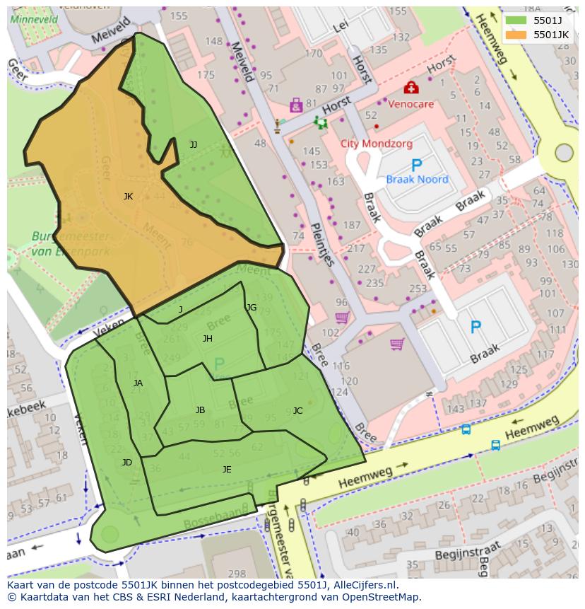 Afbeelding van het postcodegebied 5501 JK op de kaart.