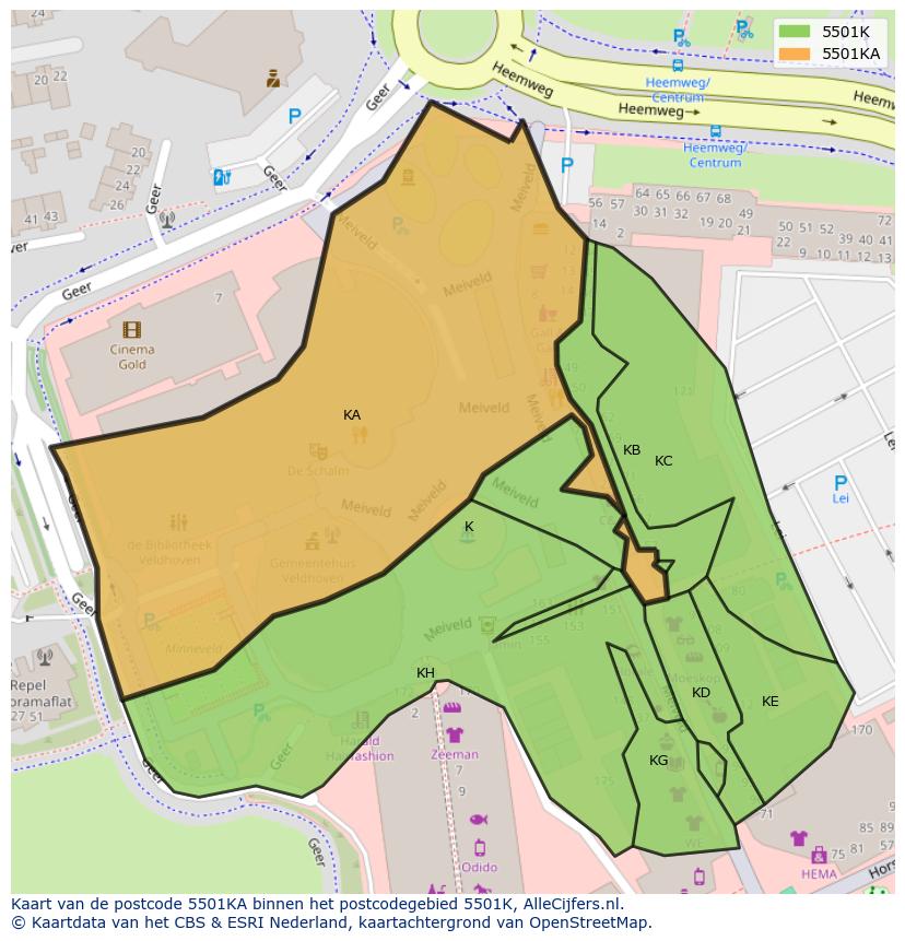 Afbeelding van het postcodegebied 5501 KA op de kaart.