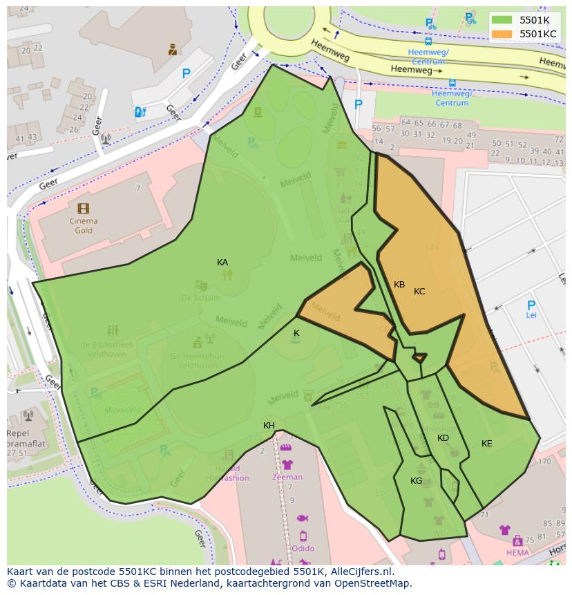 Afbeelding van het postcodegebied 5501 KC op de kaart.