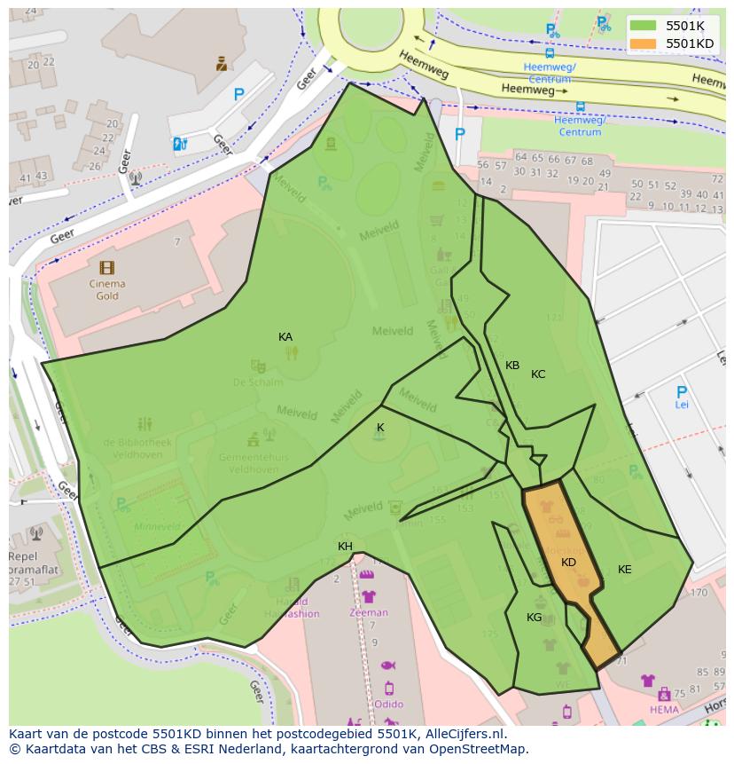 Afbeelding van het postcodegebied 5501 KD op de kaart.