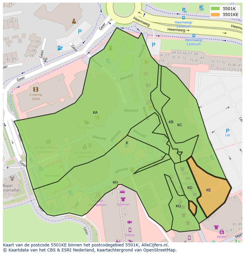 Afbeelding van het postcodegebied 5501 KE op de kaart.