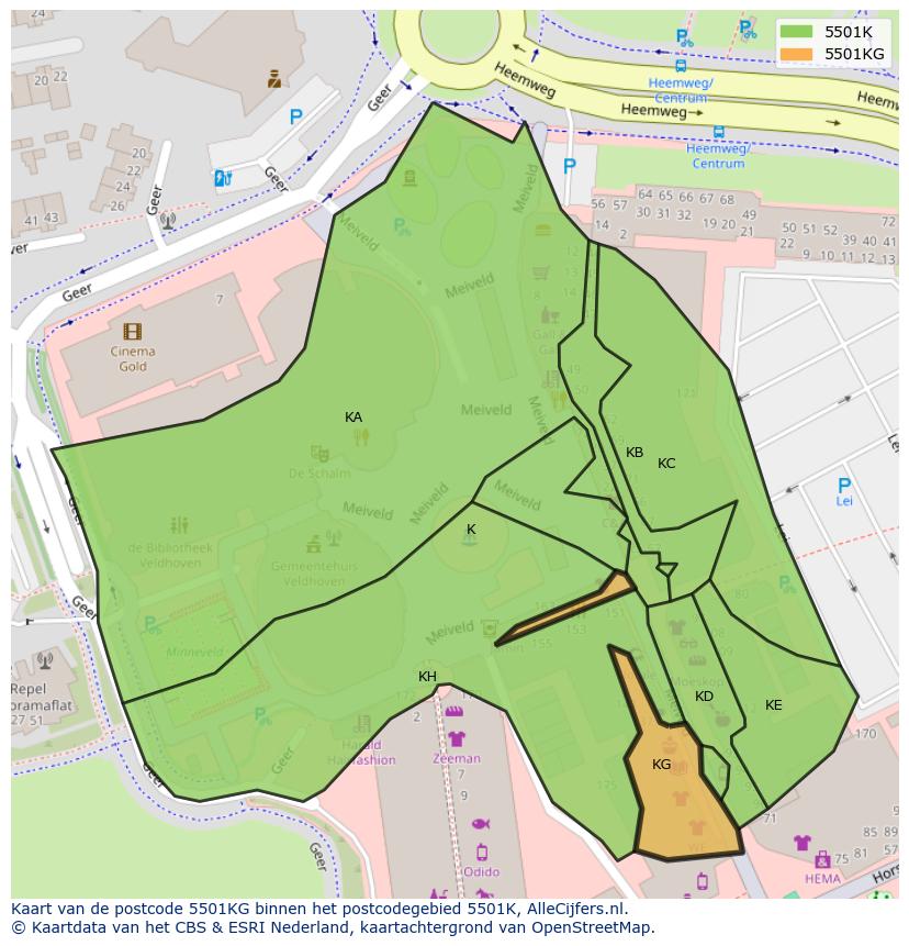 Afbeelding van het postcodegebied 5501 KG op de kaart.