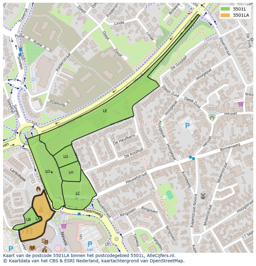 Afbeelding van het postcodegebied 5501 LA op de kaart.