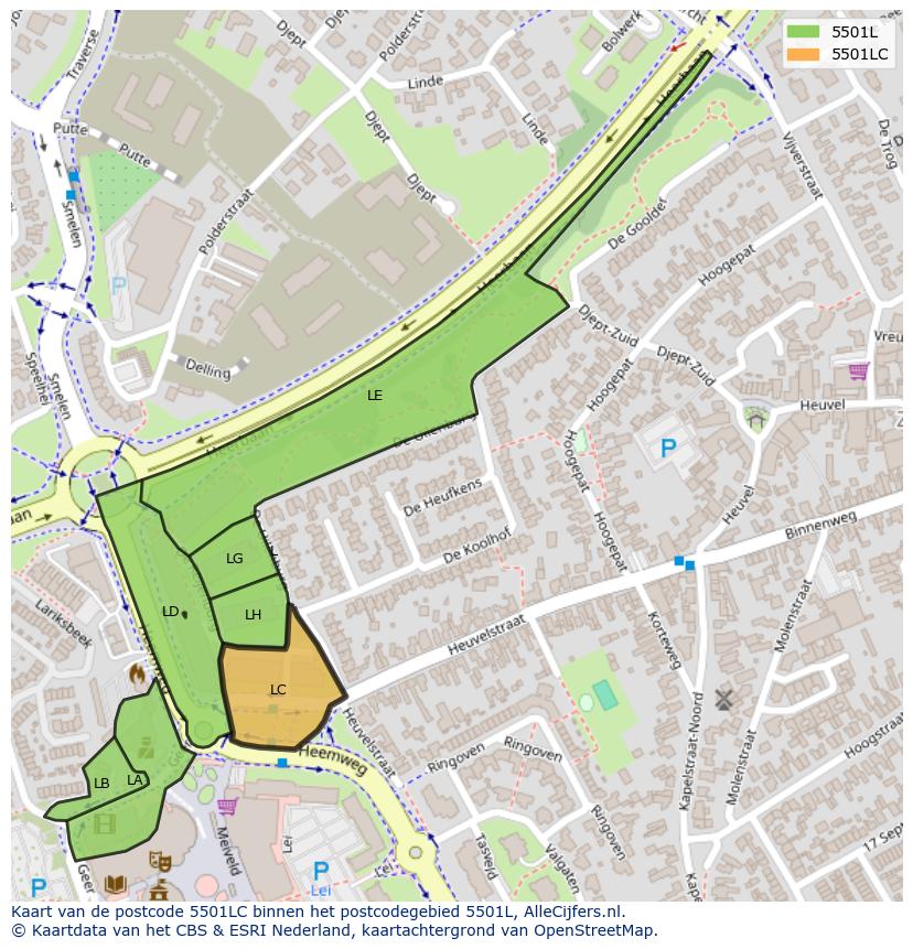 Afbeelding van het postcodegebied 5501 LC op de kaart.