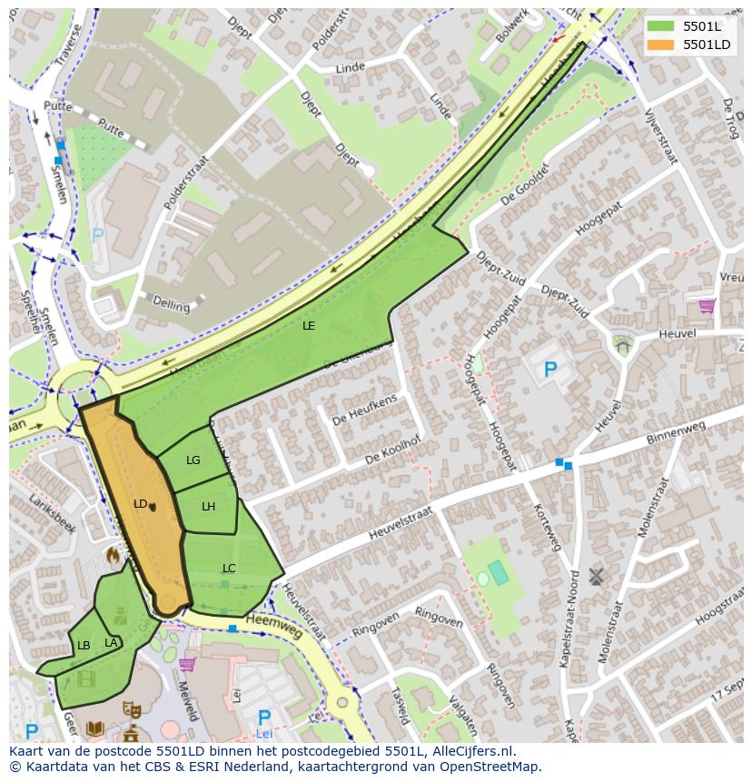 Afbeelding van het postcodegebied 5501 LD op de kaart.
