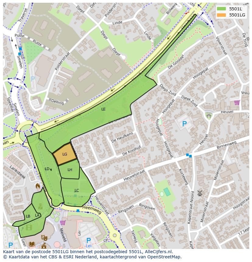 Afbeelding van het postcodegebied 5501 LG op de kaart.