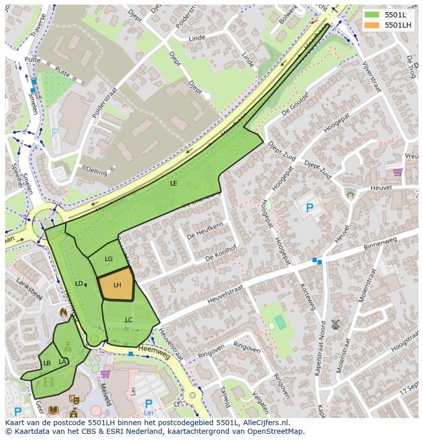Afbeelding van het postcodegebied 5501 LH op de kaart.
