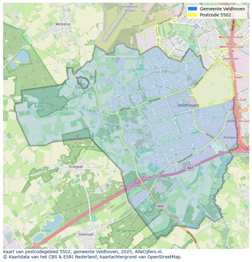 Afbeelding van het postcodegebied 5502 op de kaart.