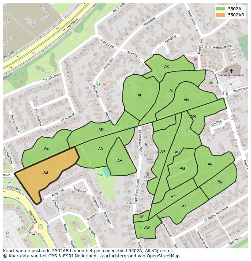 Afbeelding van het postcodegebied 5502 AB op de kaart.