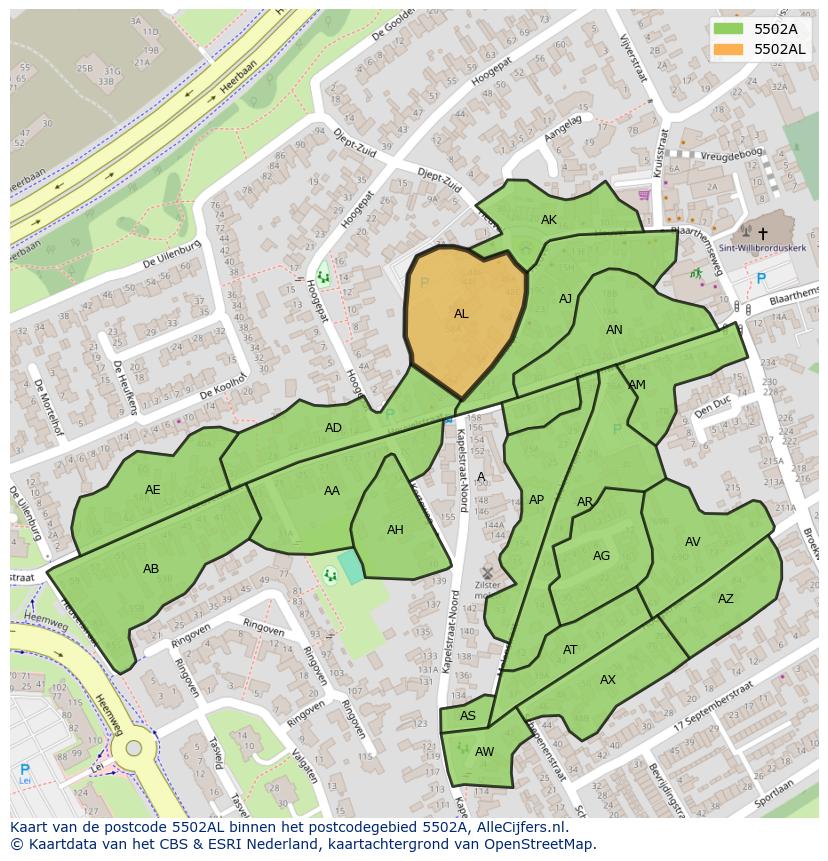 Afbeelding van het postcodegebied 5502 AL op de kaart.