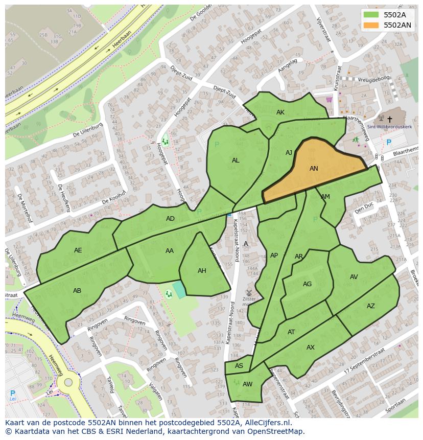 Afbeelding van het postcodegebied 5502 AN op de kaart.