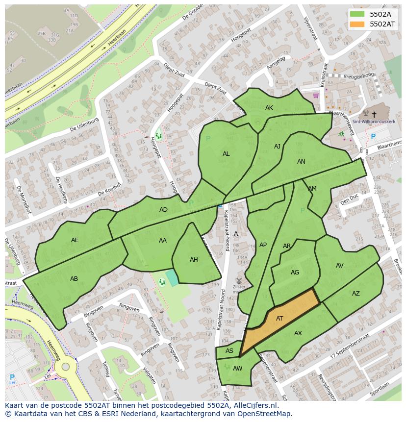 Afbeelding van het postcodegebied 5502 AT op de kaart.