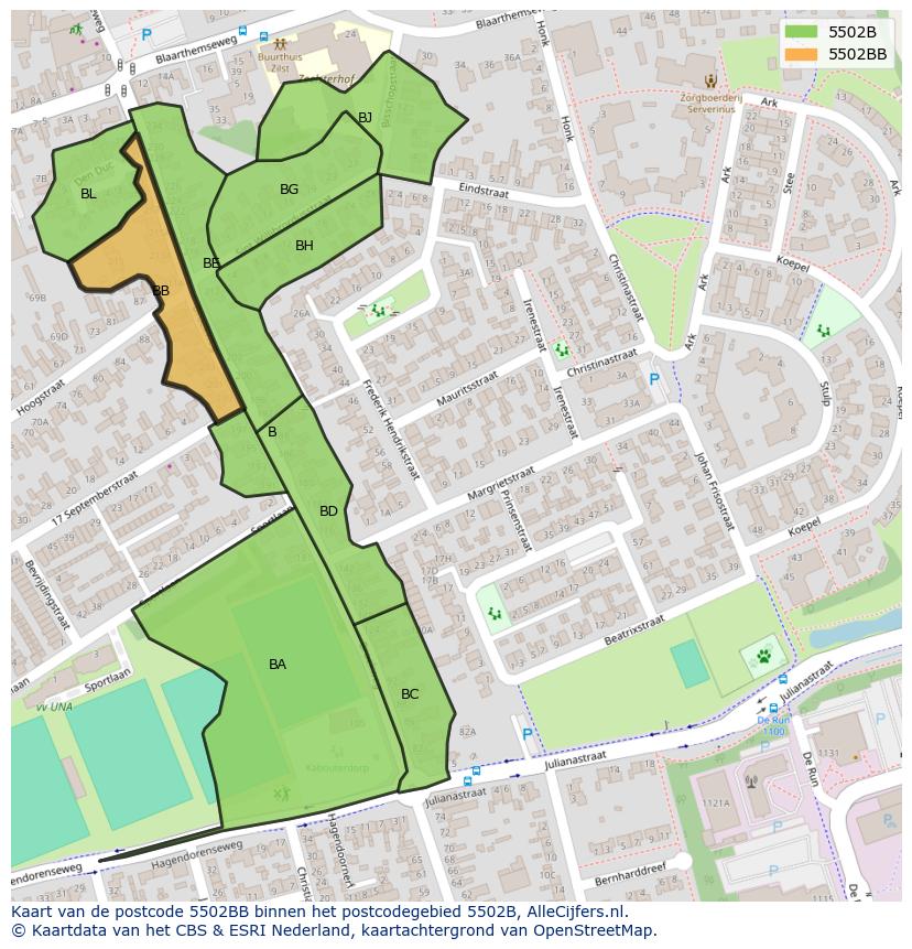 Afbeelding van het postcodegebied 5502 BB op de kaart.