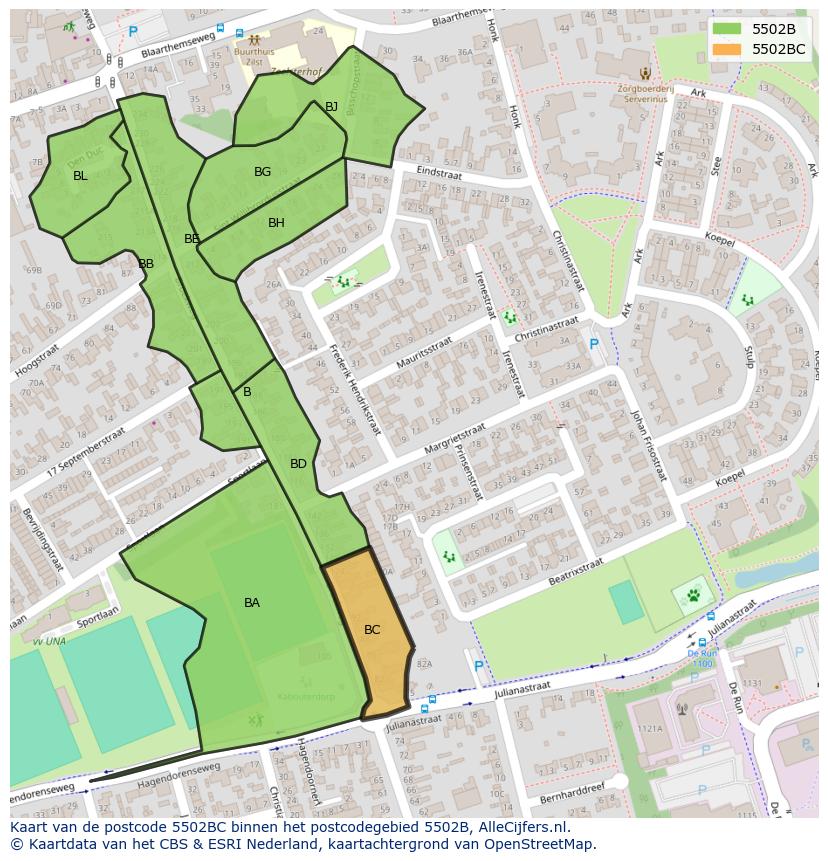 Afbeelding van het postcodegebied 5502 BC op de kaart.
