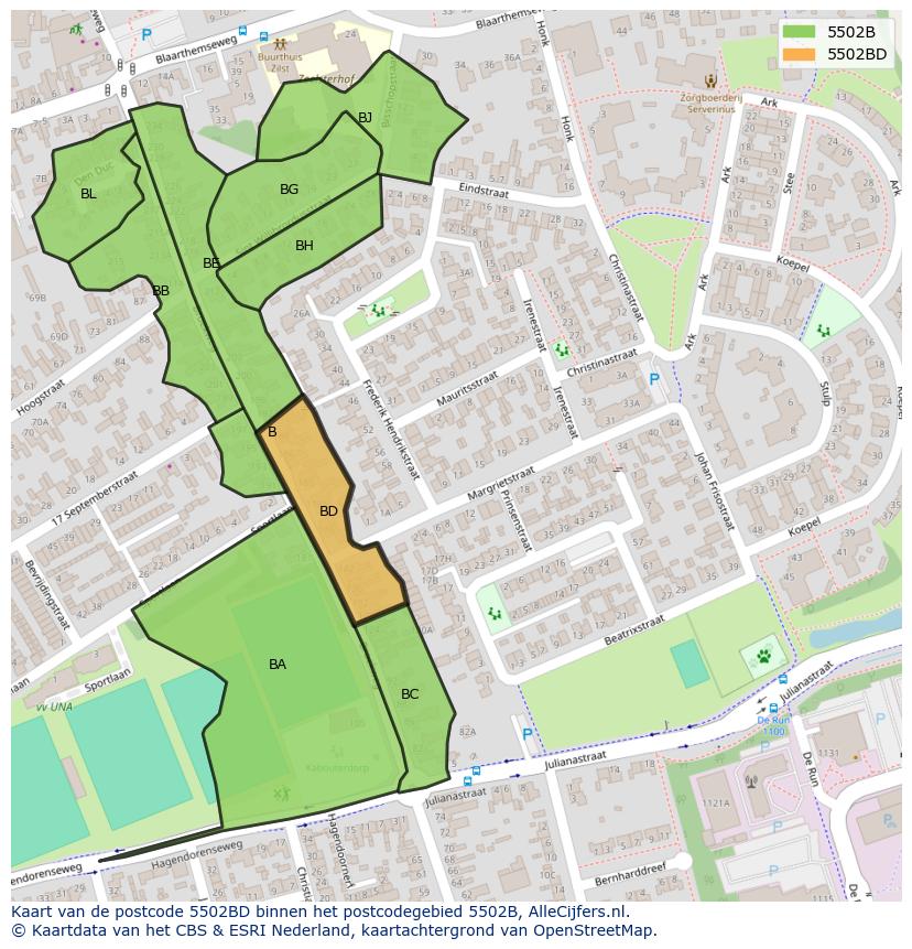 Afbeelding van het postcodegebied 5502 BD op de kaart.