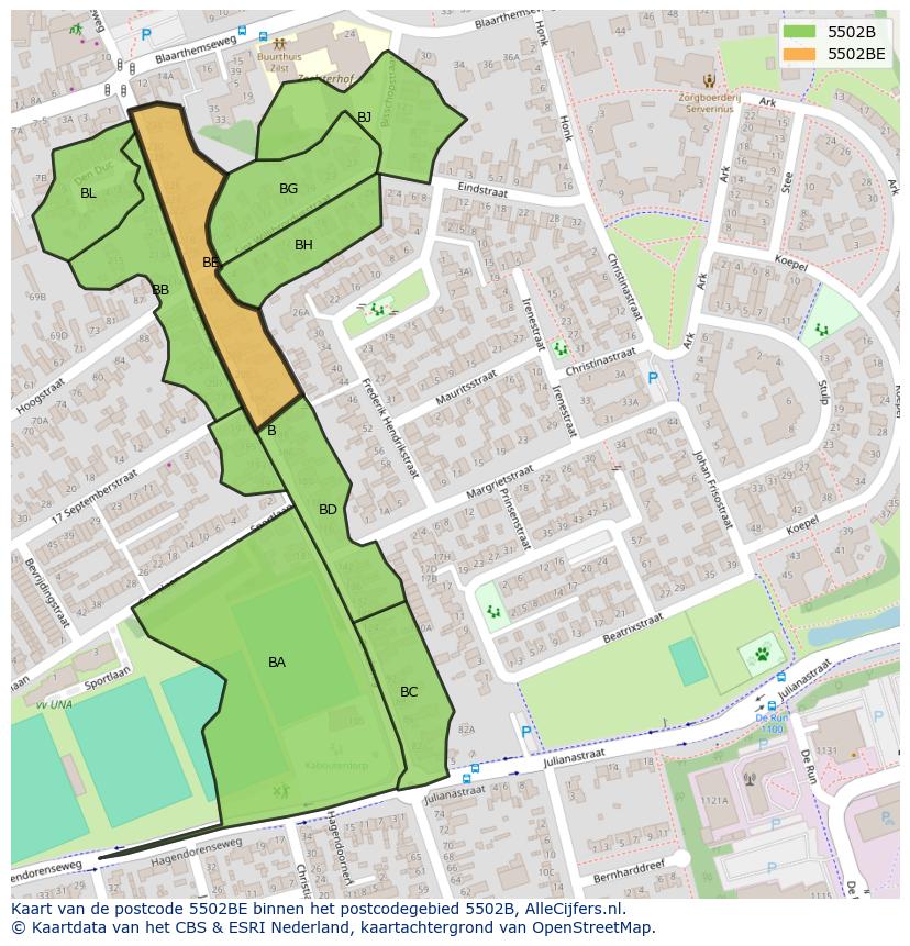 Afbeelding van het postcodegebied 5502 BE op de kaart.