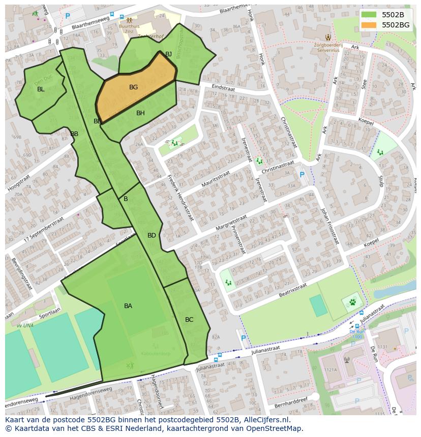 Afbeelding van het postcodegebied 5502 BG op de kaart.
