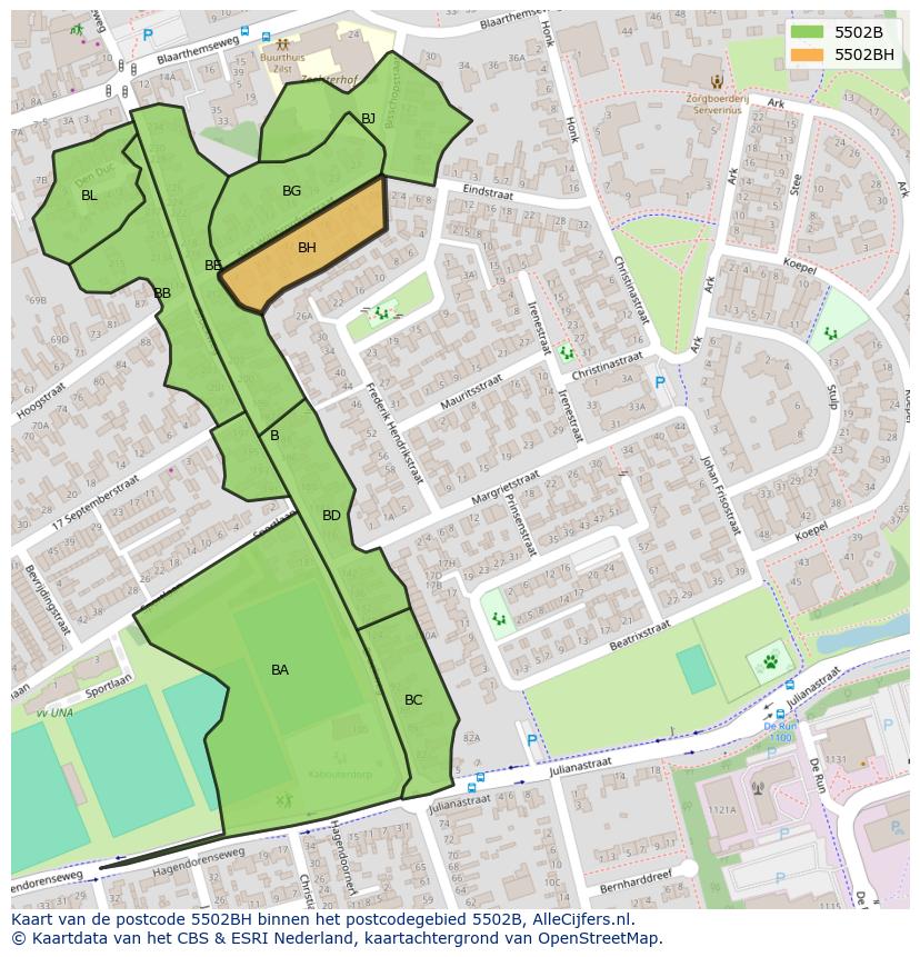 Afbeelding van het postcodegebied 5502 BH op de kaart.