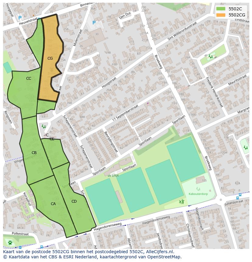 Afbeelding van het postcodegebied 5502 CG op de kaart.