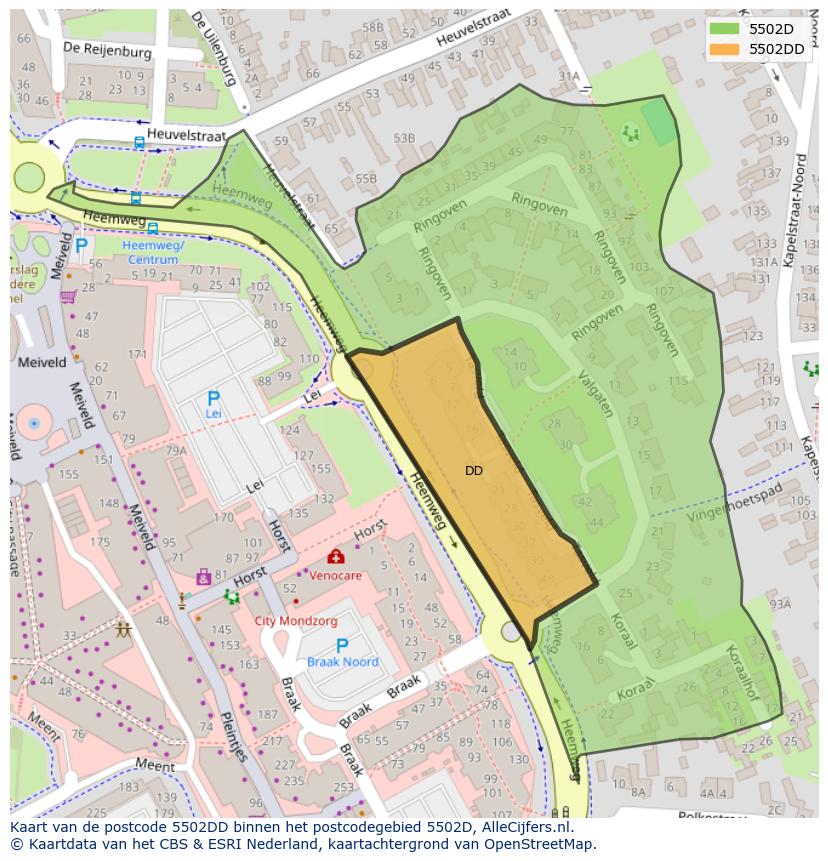 Afbeelding van het postcodegebied 5502 DD op de kaart.