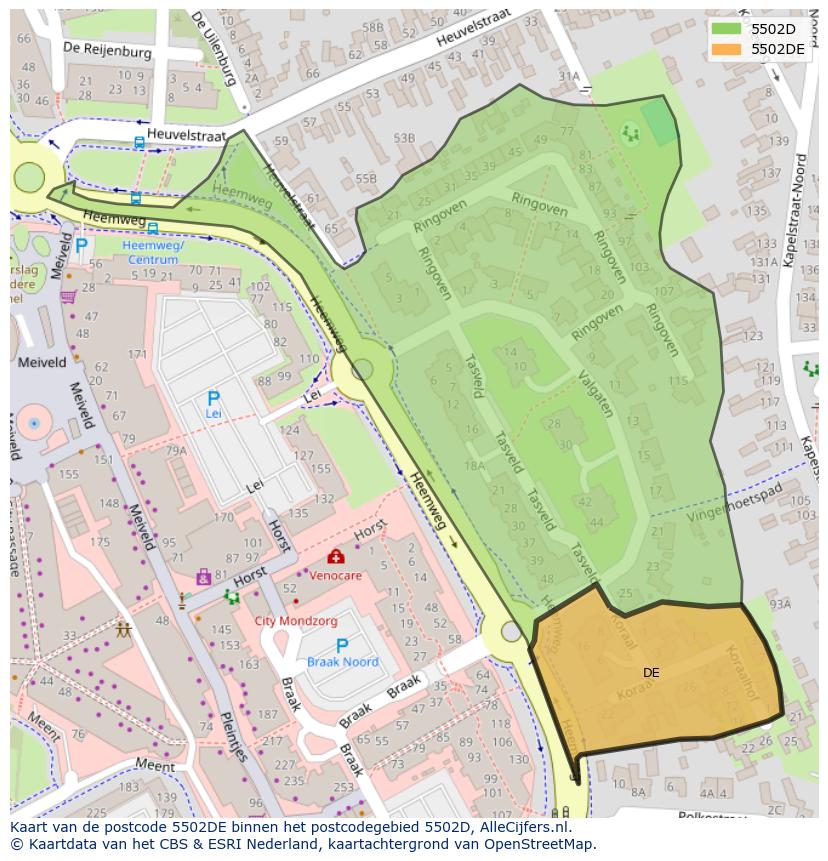 Afbeelding van het postcodegebied 5502 DE op de kaart.