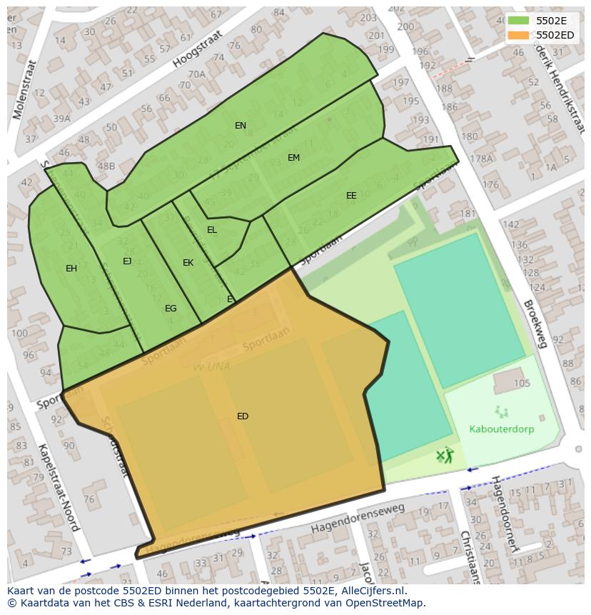 Afbeelding van het postcodegebied 5502 ED op de kaart.