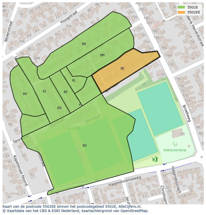 Afbeelding van het postcodegebied 5502 EE op de kaart.