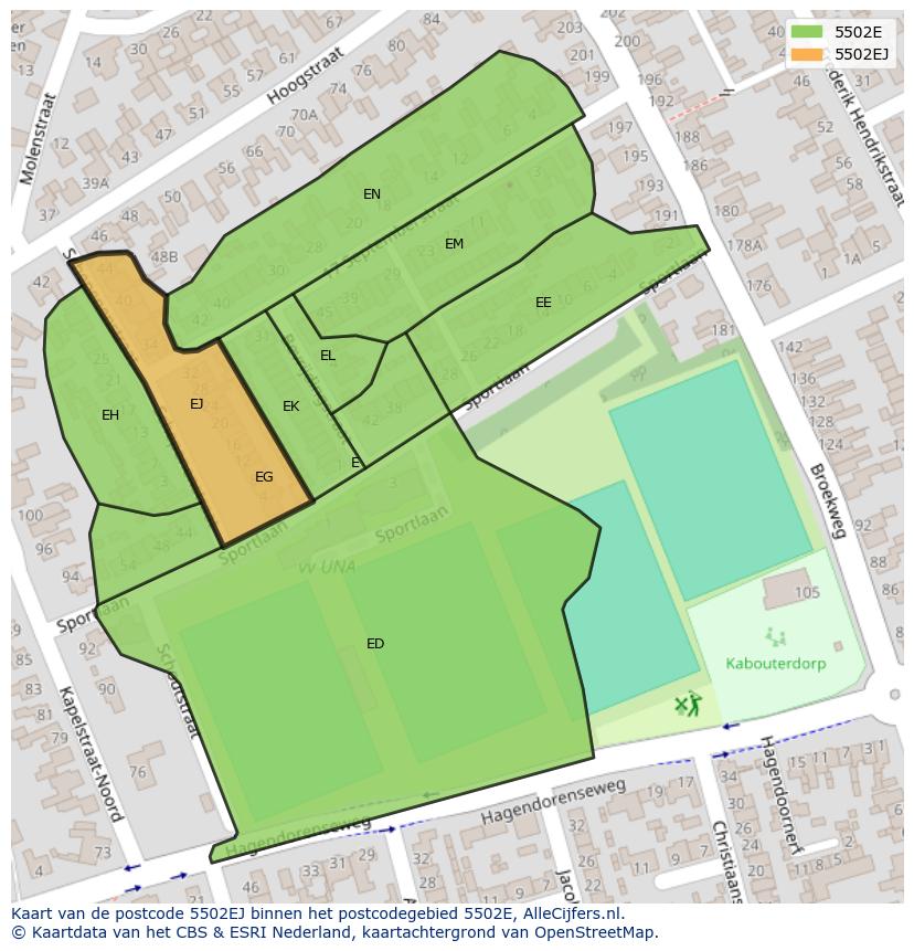 Afbeelding van het postcodegebied 5502 EJ op de kaart.