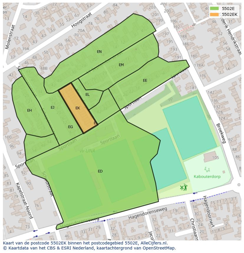 Afbeelding van het postcodegebied 5502 EK op de kaart.