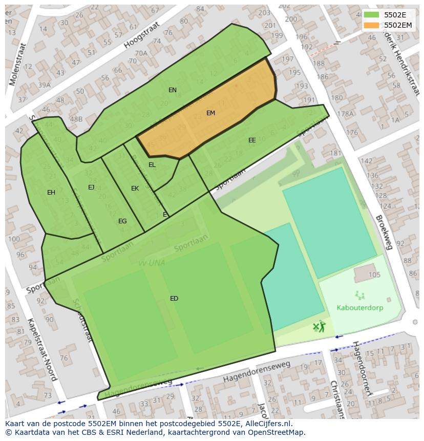 Afbeelding van het postcodegebied 5502 EM op de kaart.
