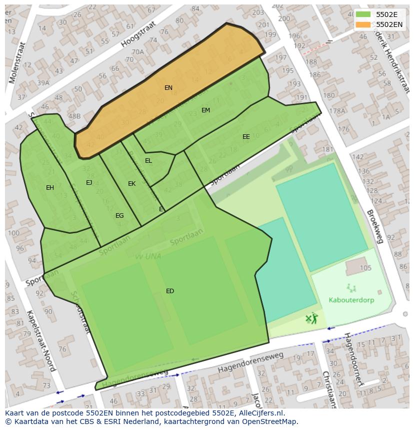 Afbeelding van het postcodegebied 5502 EN op de kaart.