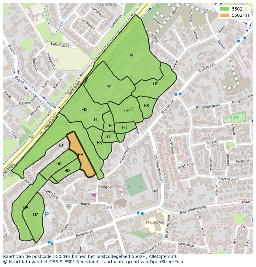Afbeelding van het postcodegebied 5502 HH op de kaart.
