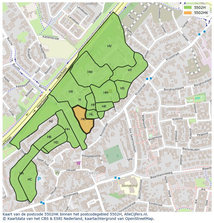 Afbeelding van het postcodegebied 5502 HK op de kaart.
