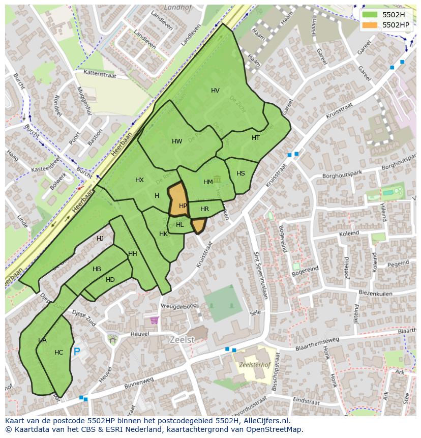 Afbeelding van het postcodegebied 5502 HP op de kaart.