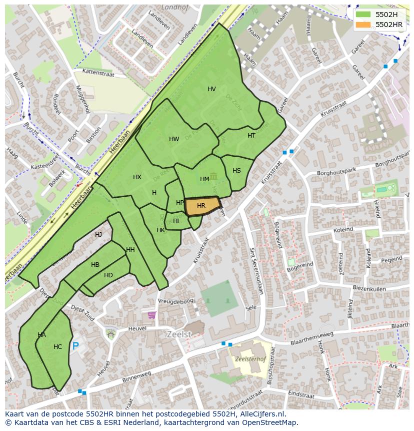 Afbeelding van het postcodegebied 5502 HR op de kaart.