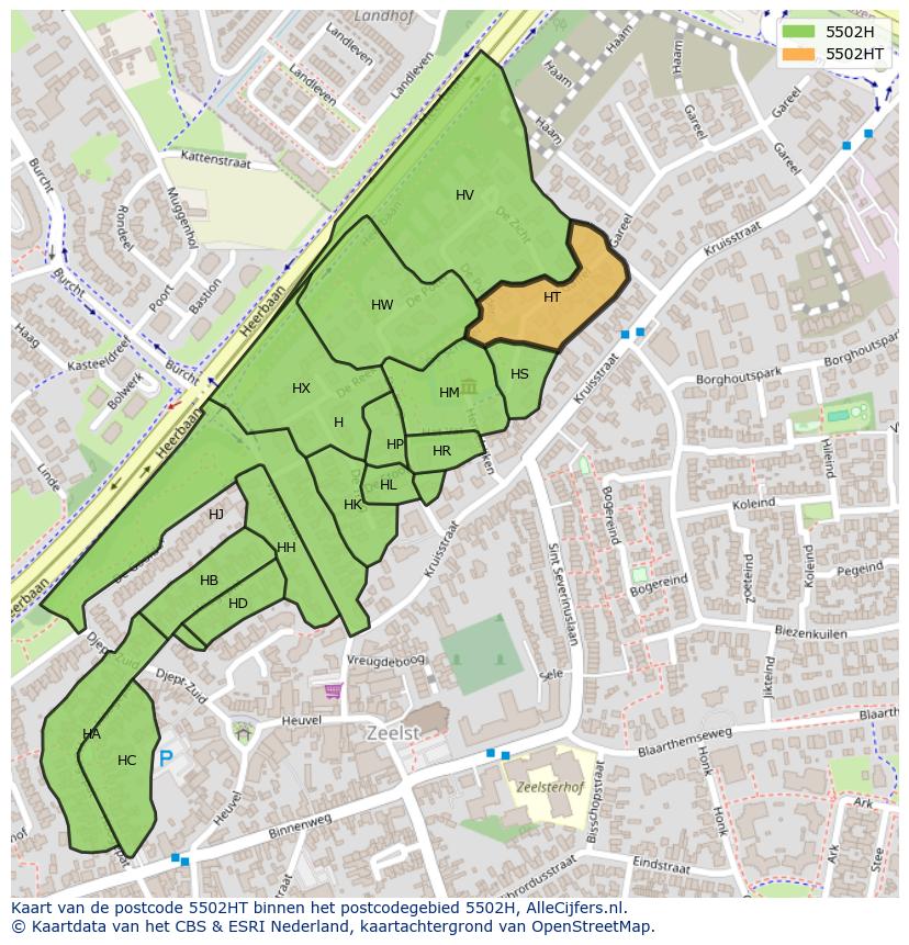 Afbeelding van het postcodegebied 5502 HT op de kaart.