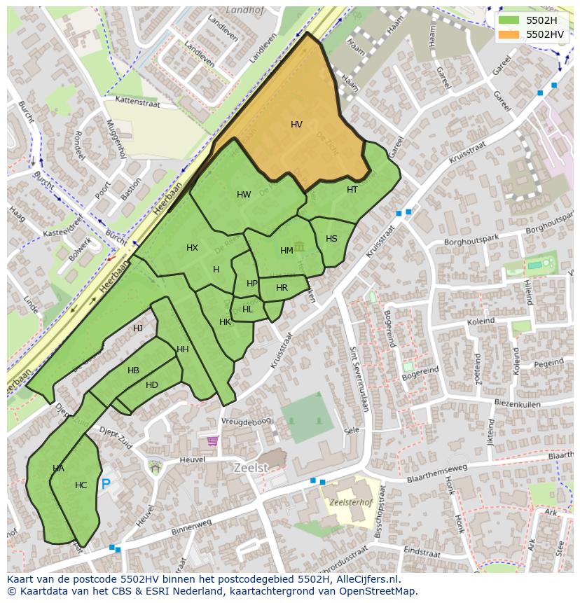 Afbeelding van het postcodegebied 5502 HV op de kaart.