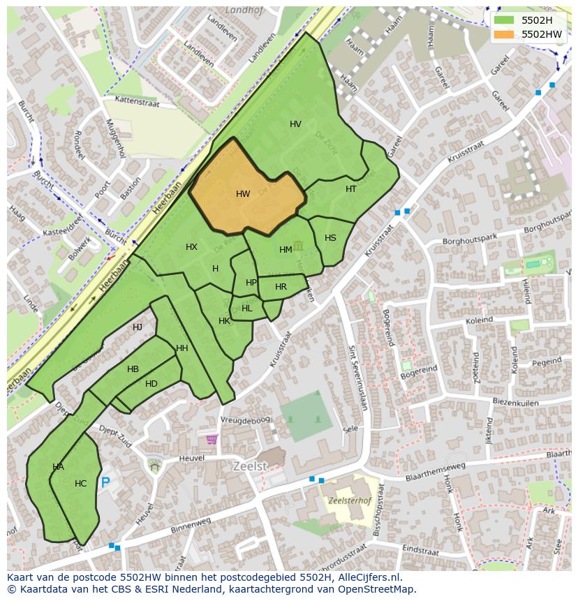 Afbeelding van het postcodegebied 5502 HW op de kaart.