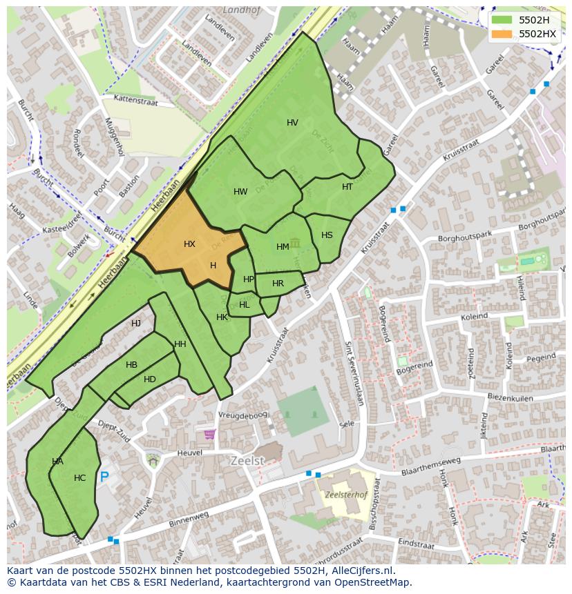 Afbeelding van het postcodegebied 5502 HX op de kaart.
