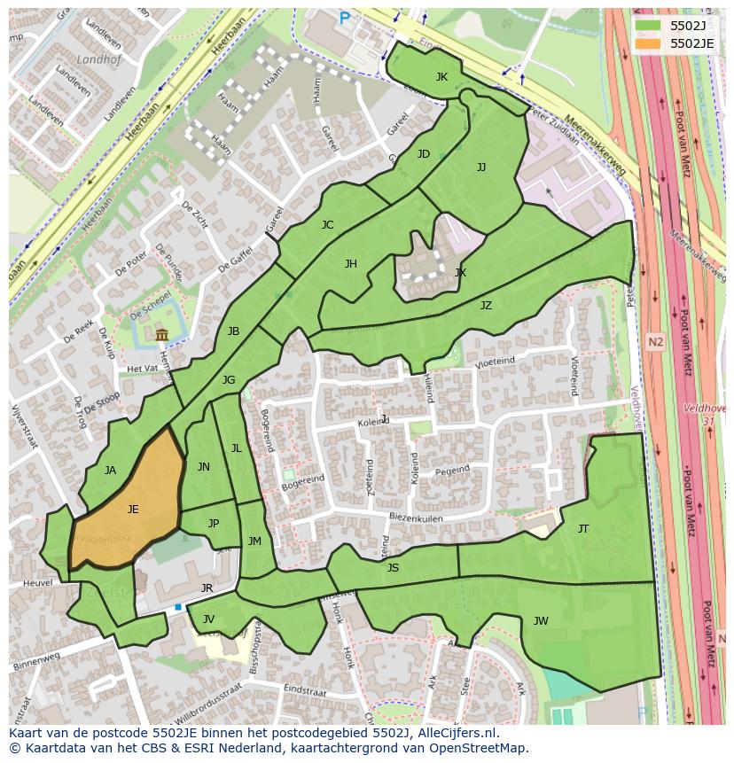Afbeelding van het postcodegebied 5502 JE op de kaart.