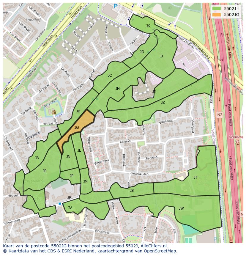 Afbeelding van het postcodegebied 5502 JG op de kaart.