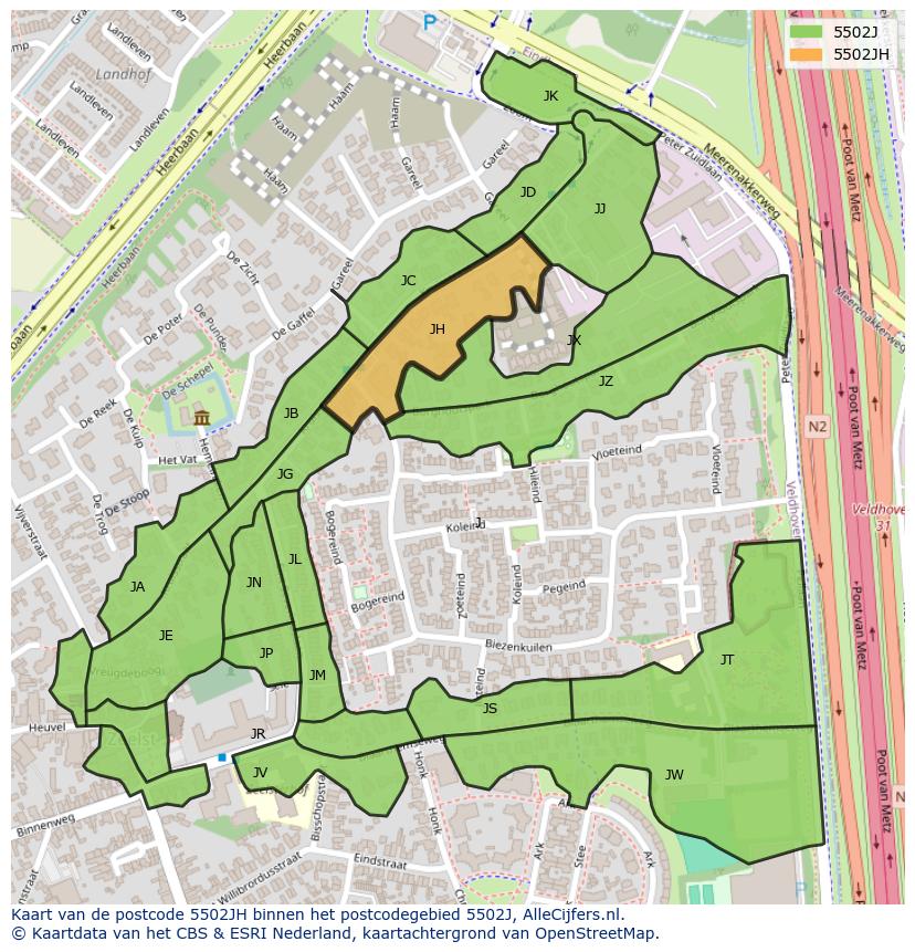 Afbeelding van het postcodegebied 5502 JH op de kaart.