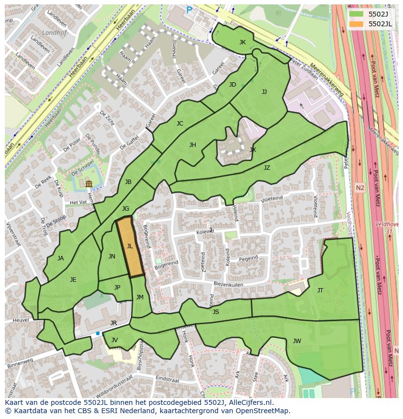 Afbeelding van het postcodegebied 5502 JL op de kaart.