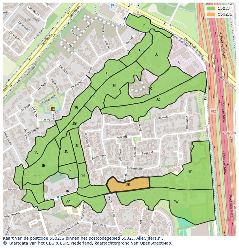 Afbeelding van het postcodegebied 5502 JS op de kaart.