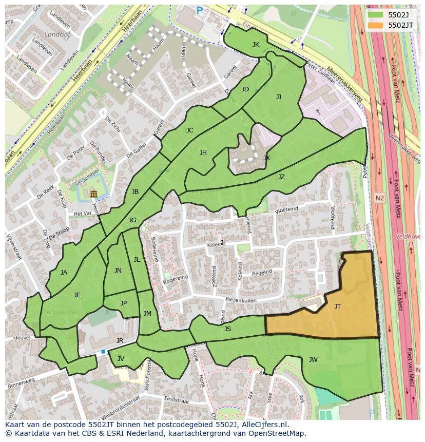 Afbeelding van het postcodegebied 5502 JT op de kaart.